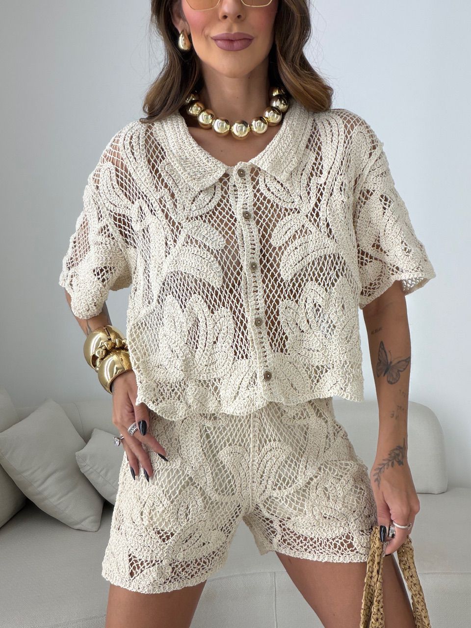 CAMISA MARIA EDUARDA CROCHÊ CRU - 0080030132 - CAROLLA FERRARO