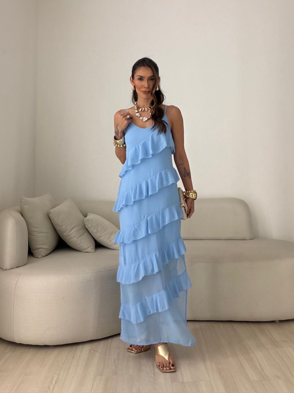 VESTIDO CINTIA BABADOS AZUL