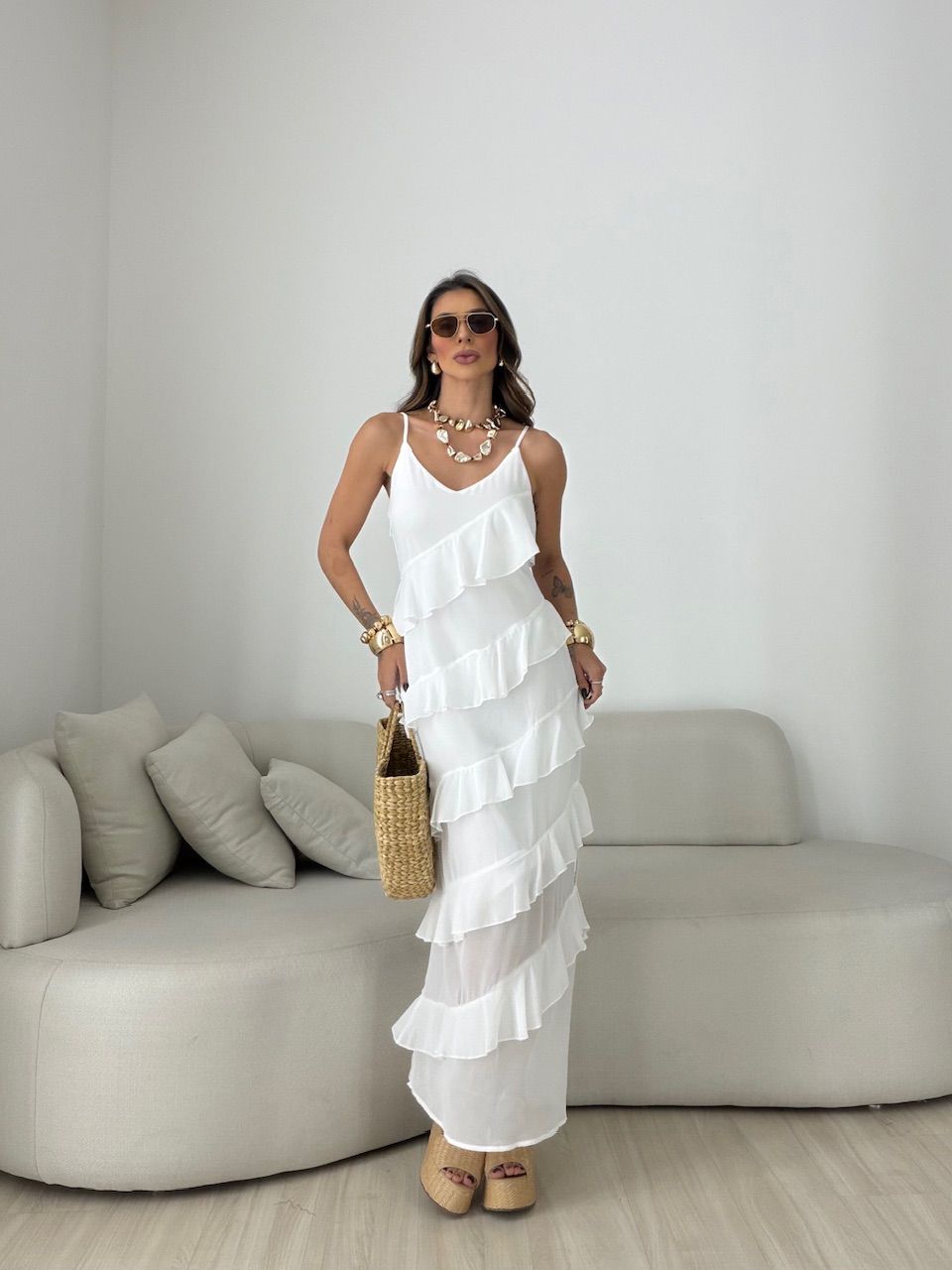 VESTIDO CINTIA BABADOS OFF - 0079980048 - CAROLLA FERRARO