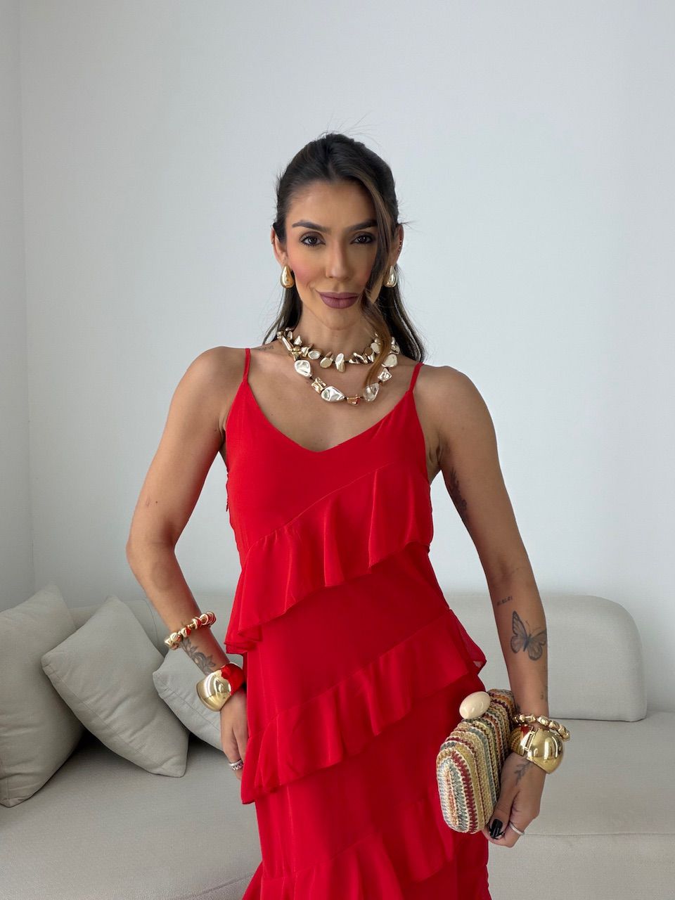 VESTIDO CINTIA BABADOS VERMELHO
