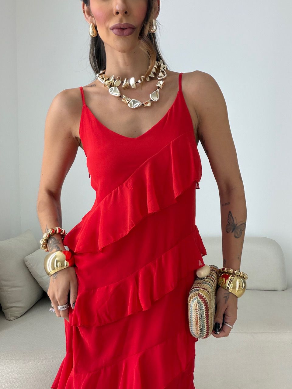 VESTIDO CINTIA BABADOS VERMELHO