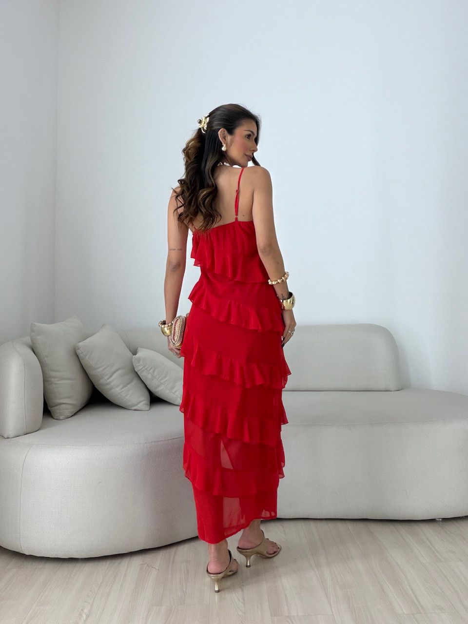 VESTIDO CINTIA BABADOS VERMELHO