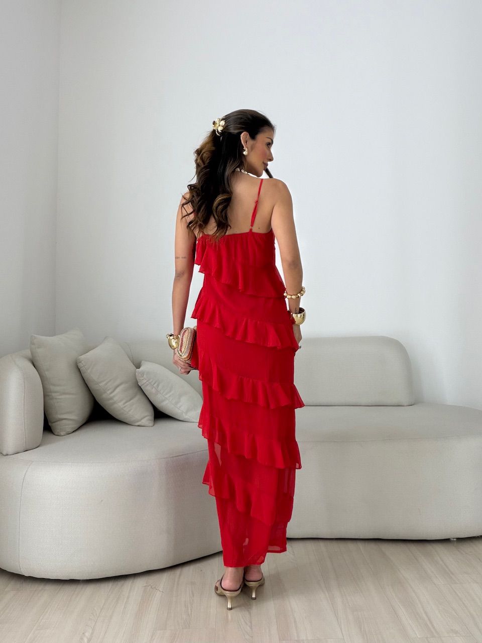 VESTIDO CINTIA BABADOS VERMELHO