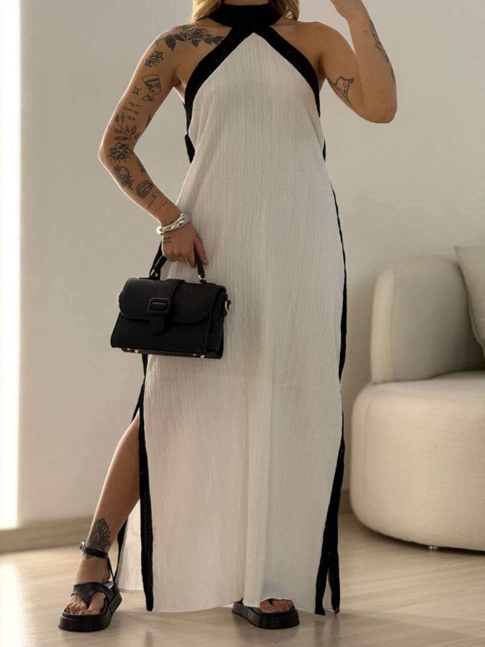 VESTIDO FLORA CF BICOLOR Branco