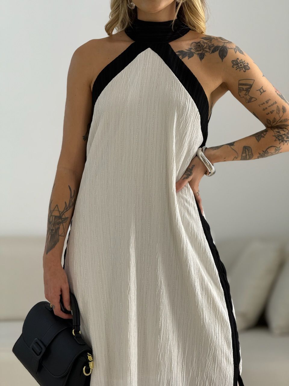 VESTIDO FLORA CF BICOLOR Branco