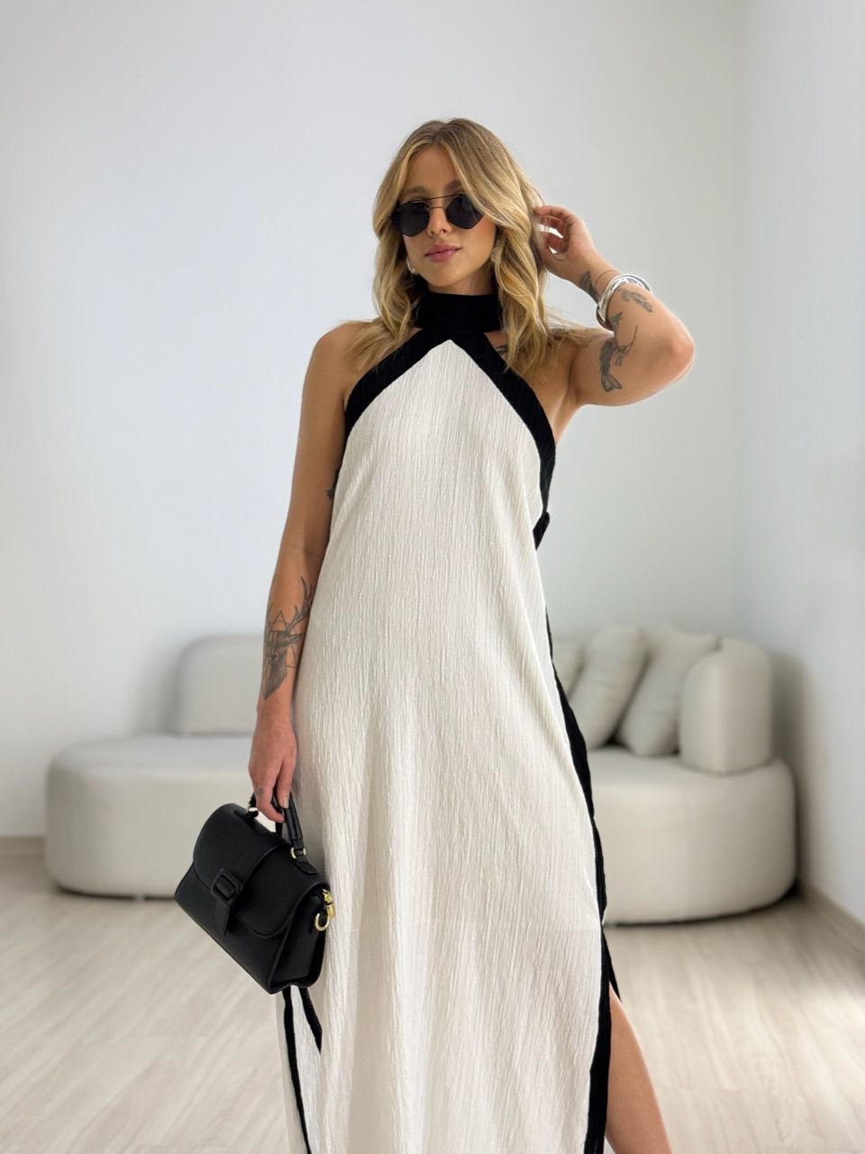 VESTIDO FLORA CF BICOLOR Branco