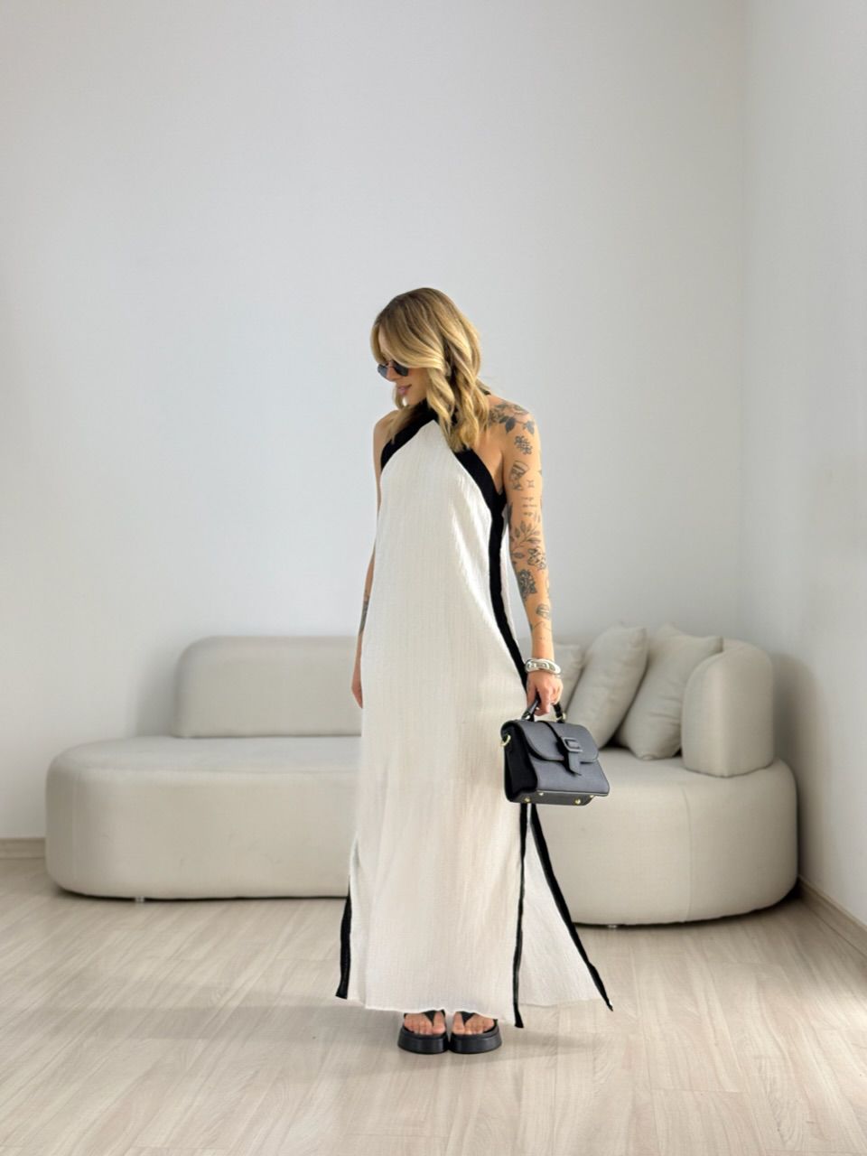 VESTIDO FLORA CF BICOLOR Branco