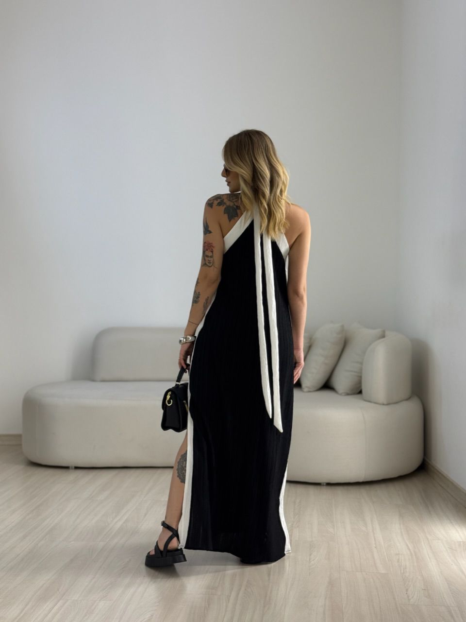 VESTIDO FLORA CF BICOLOR preto