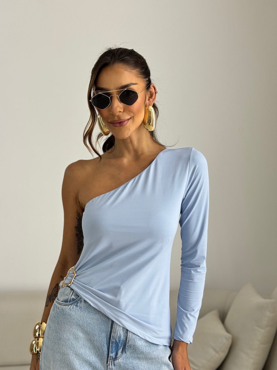 BLUSA ISIS NULA MANGA AZUL - 0072400109 - CAROLLA FERRARO