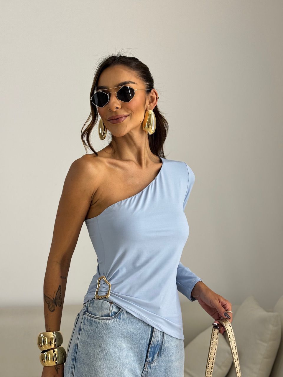 BLUSA ISIS NULA MANGA AZUL