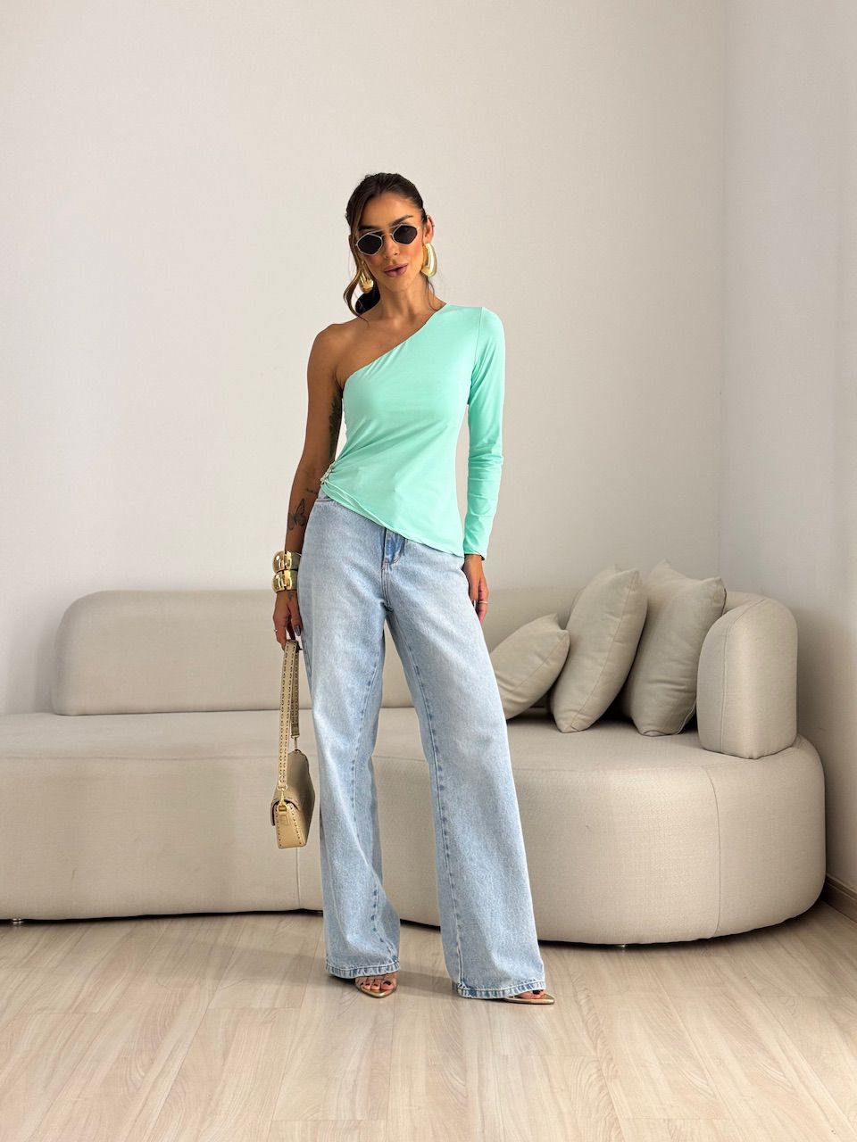 BLUSA ISIS NULA MANGA VERDE ÁGUA