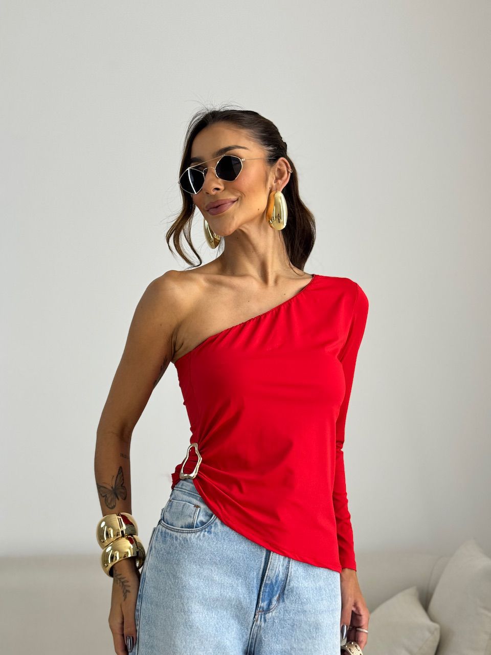 BLUSA ISIS NULA MANGA VERMELHA