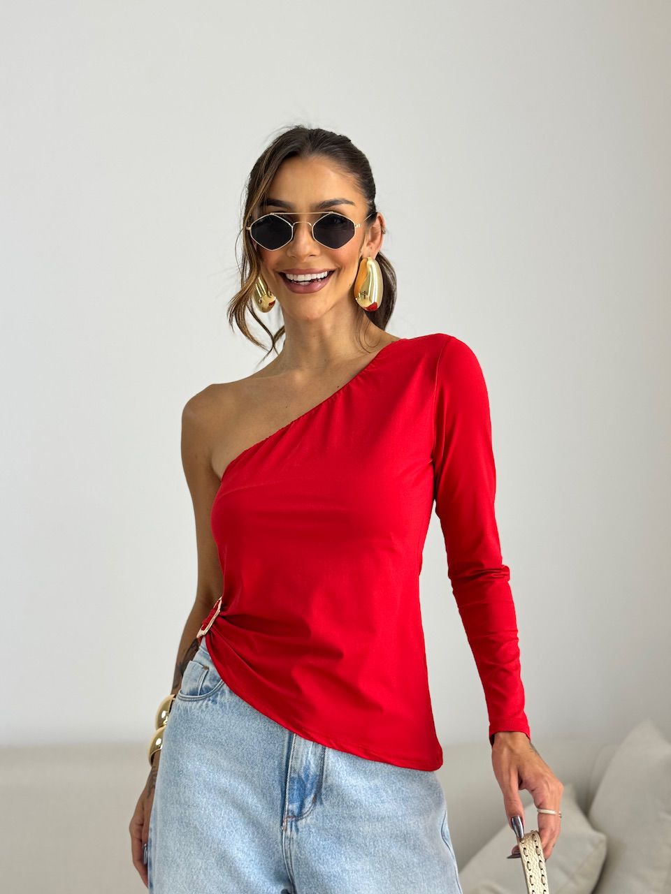 BLUSA ISIS NULA MANGA VERMELHA - 0072400007 - CAROLLA FERRARO