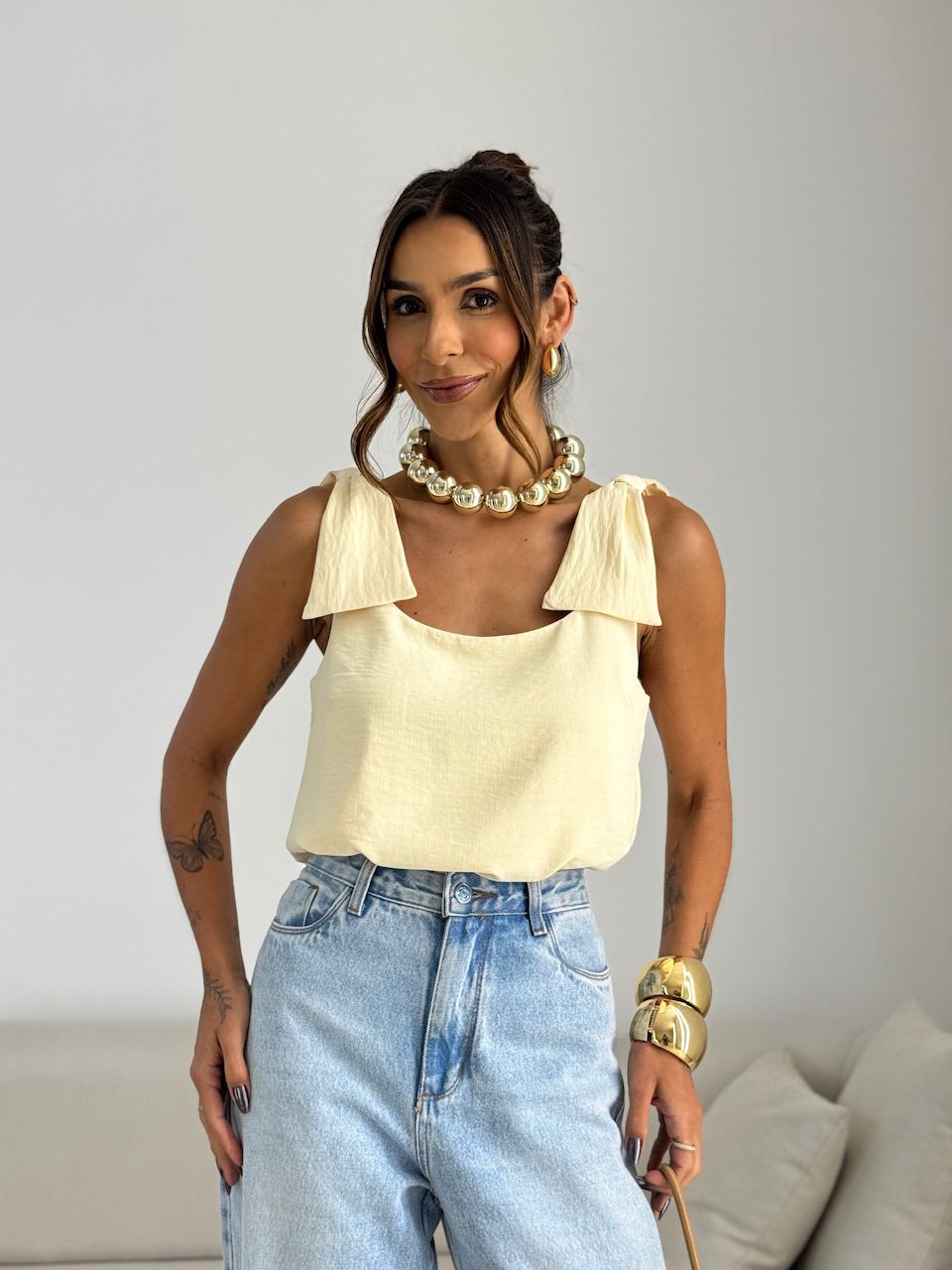 BLUSA MÔNICA LAÇO CREME