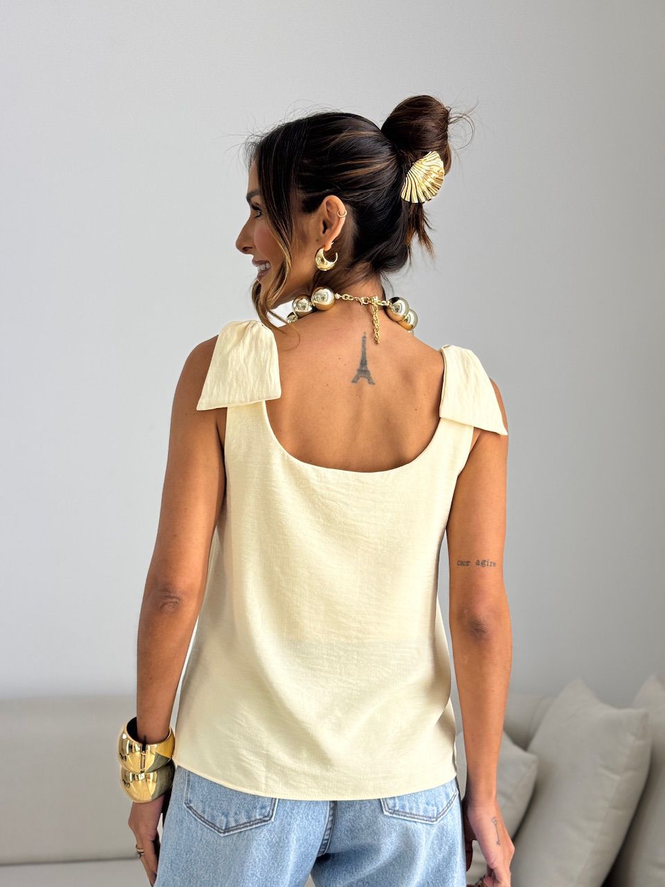 BLUSA MÔNICA LAÇO CREME
