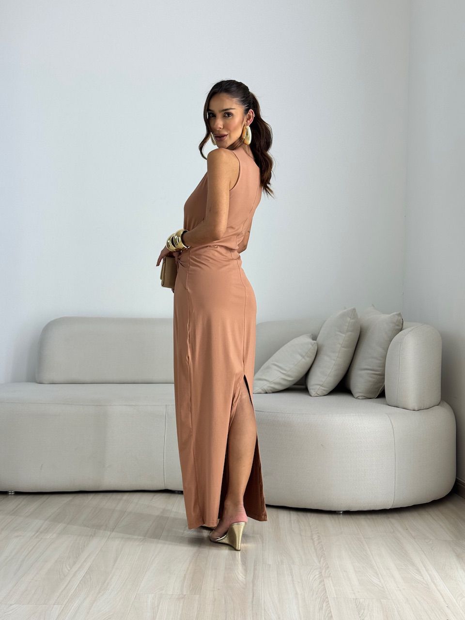 VESTIDO LIZ LONGO CAPUCCINO 