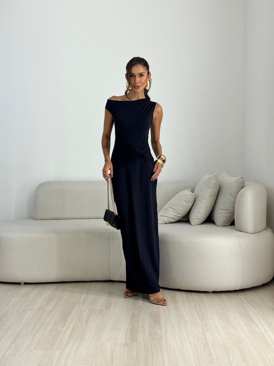 VESTIDO LIZ LONGO PRETO - 0072380032 - CAROLLA FERRARO
