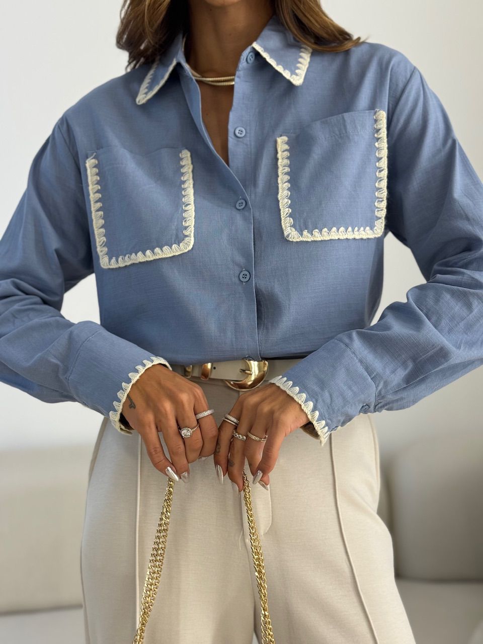 CAMISA DALILA BOLSO BORDADO BLUE JEANS