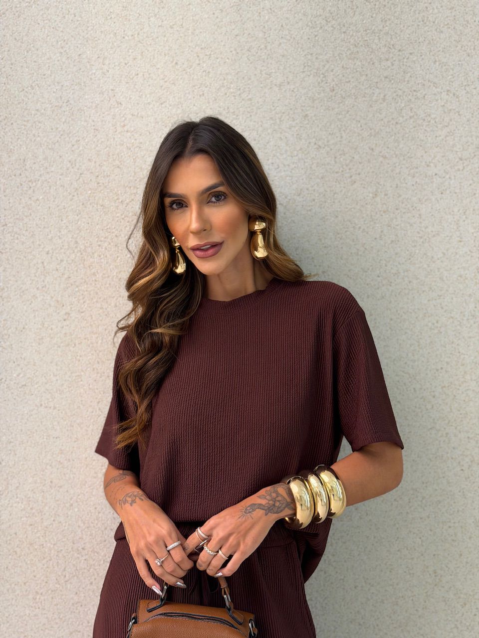 CONJUNTO IRENE BLUSA CALÇA MARROM