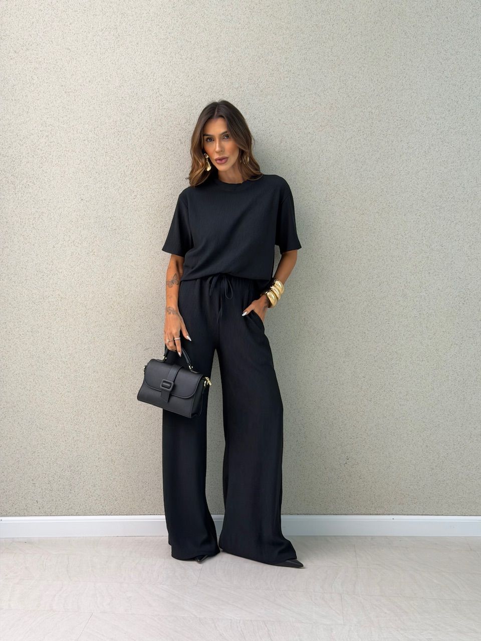 CONJUNTO IRENE BLUSA CALÇA PRETO - 0064470032 - CAROLLA FERRARO