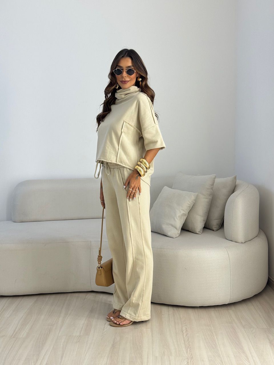 CONJUNTO MIRELA CALÇA LASTEX AREIA