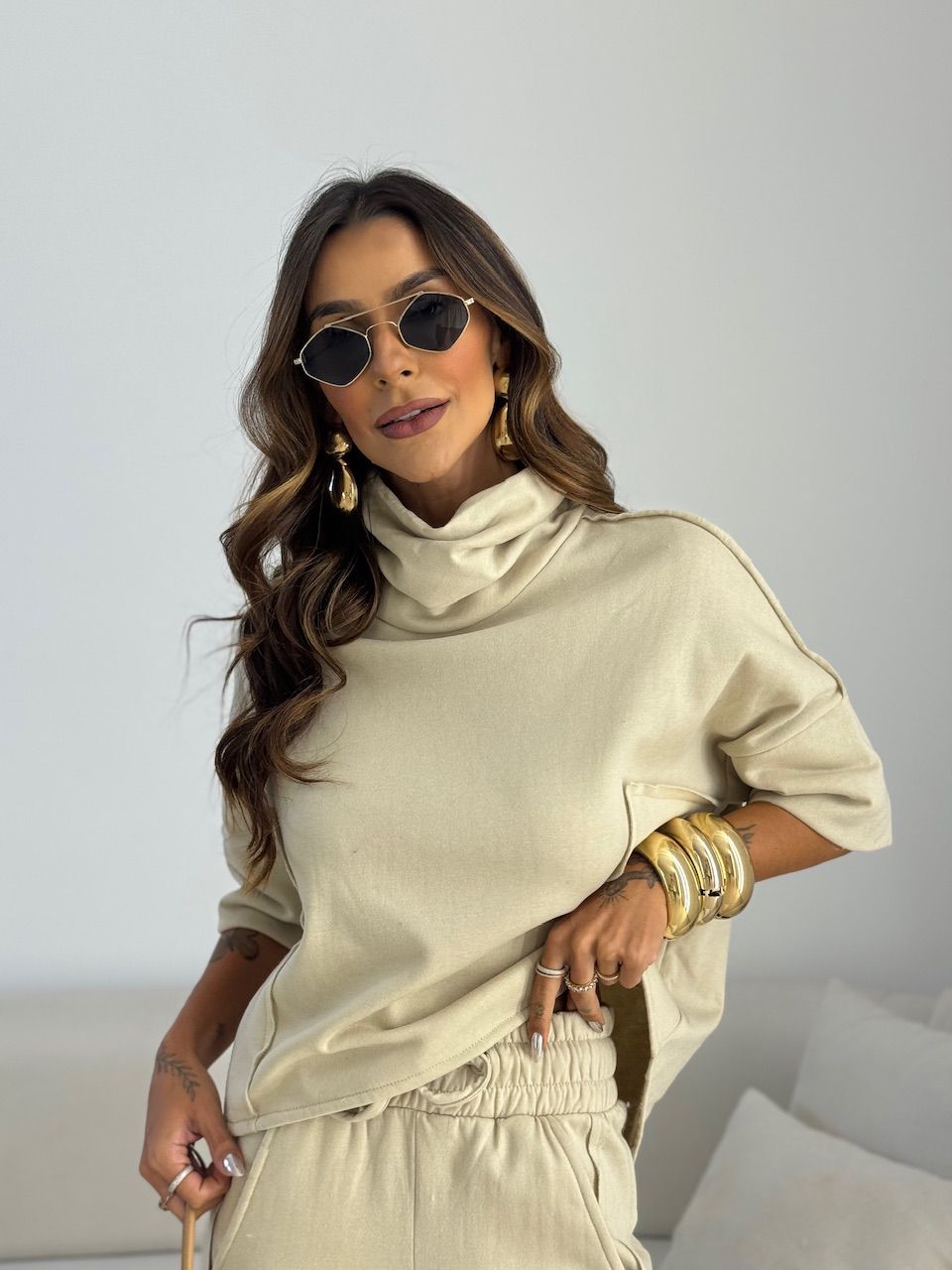 CONJUNTO MIRELA CALÇA LASTEX AREIA