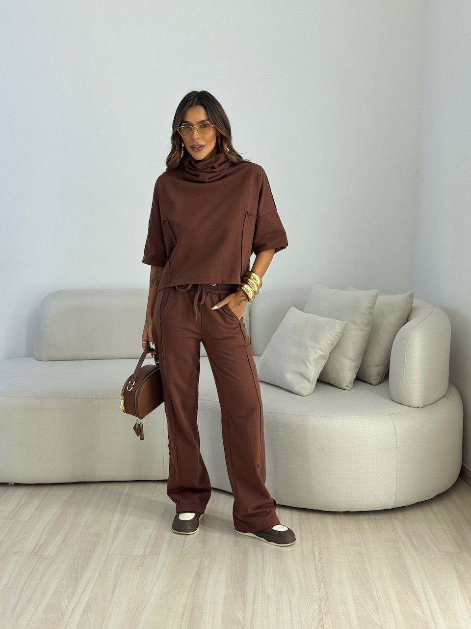 CONJUNTO MIRELA CALÇA LASTEX MARROM - 0074090054 - CAROLLA FERRARO