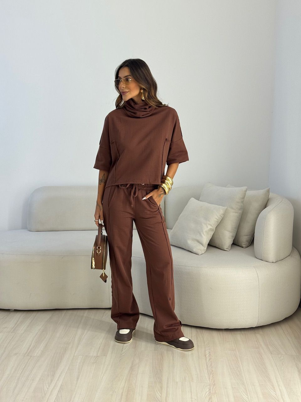 CONJUNTO MIRELA CALÇA LASTEX MARROM