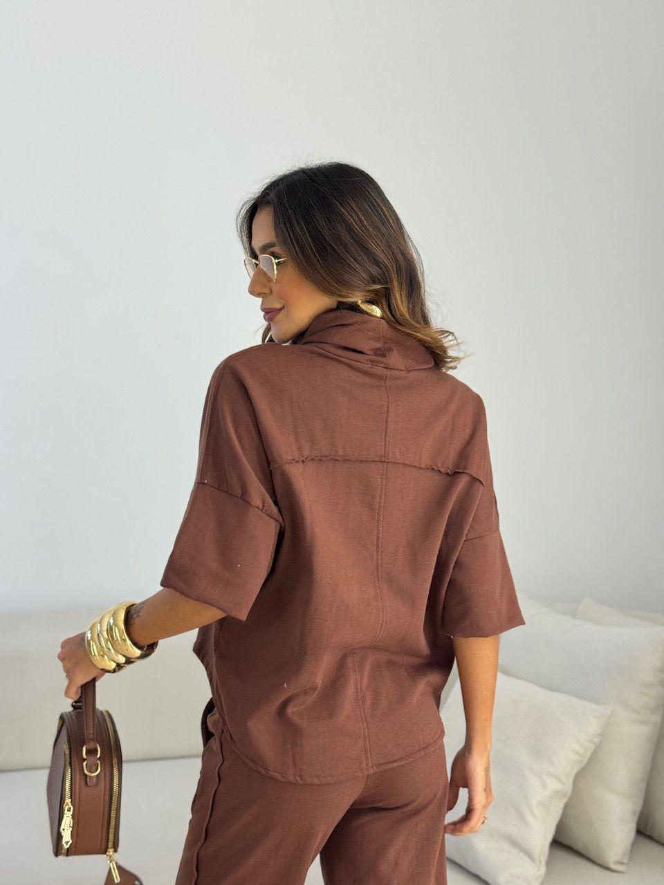 CONJUNTO MIRELA CALÇA LASTEX MARROM