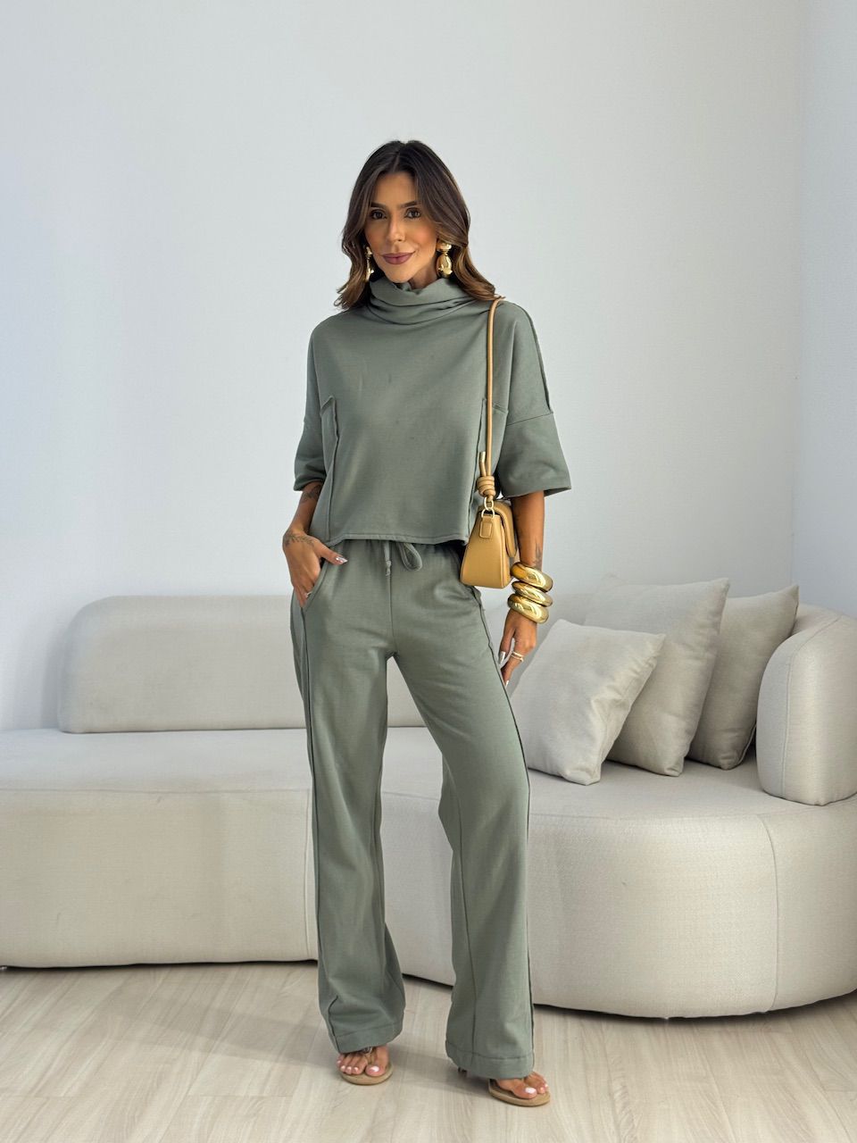 CONJUNTO MIRELA CALÇA LASTEX VERDE - 0074090230 - CAROLLA FERRARO