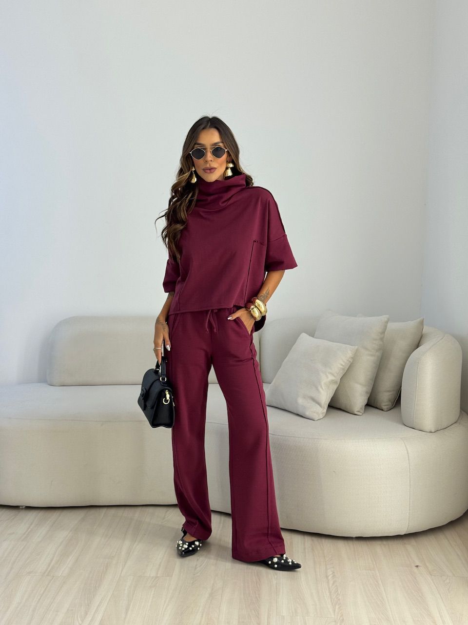 CONJUNTO MIRELA CALÇA LASTEX VINHO - 0074090168 - CAROLLA FERRARO