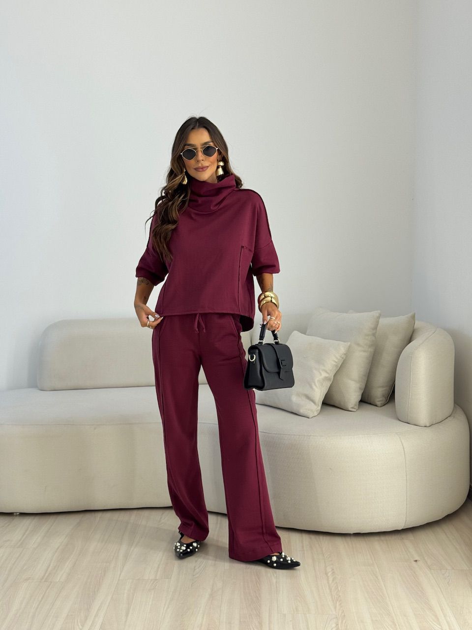 CONJUNTO MIRELA CALÇA LASTEX VINHO