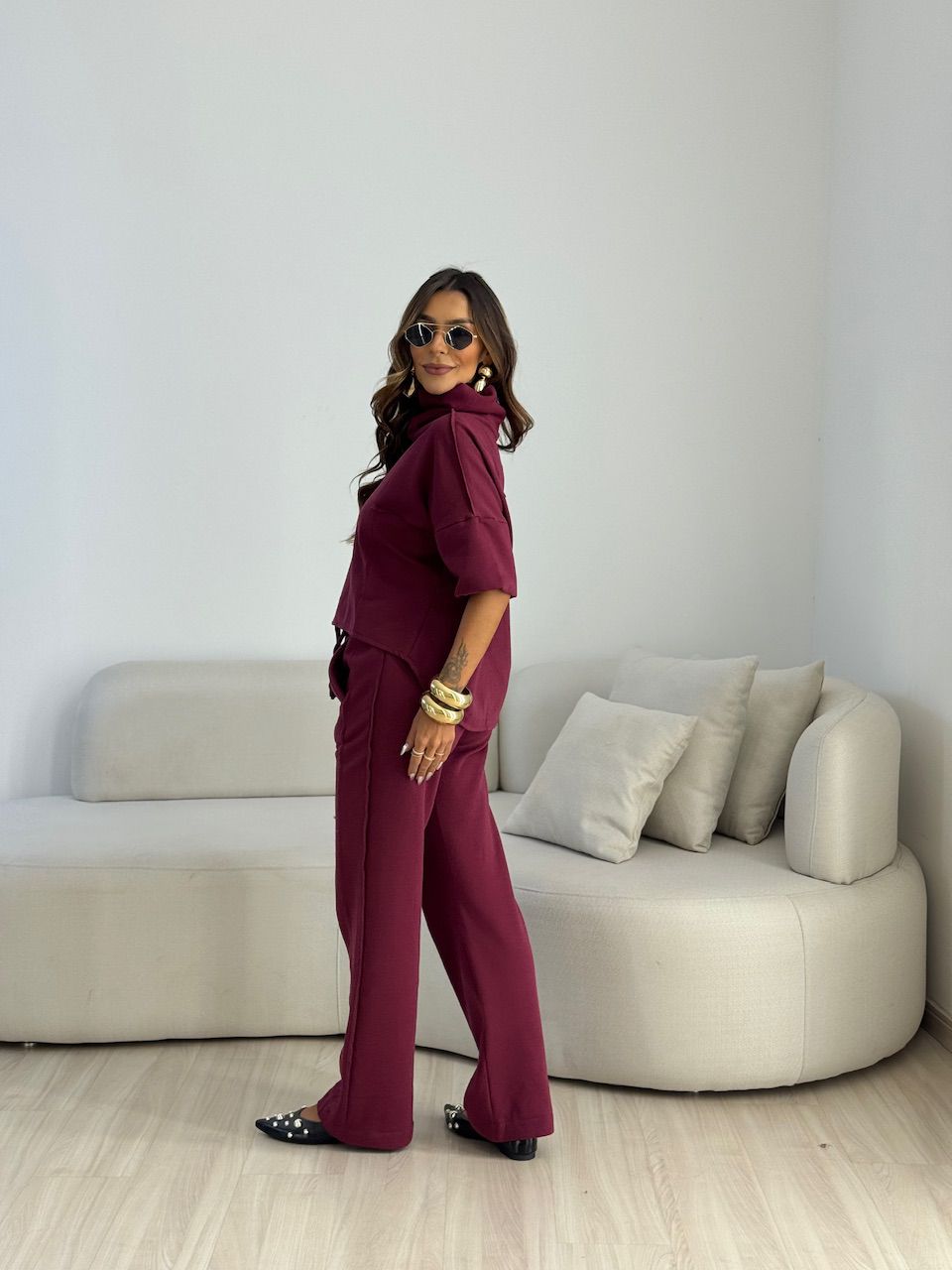 CONJUNTO MIRELA CALÇA LASTEX VINHO