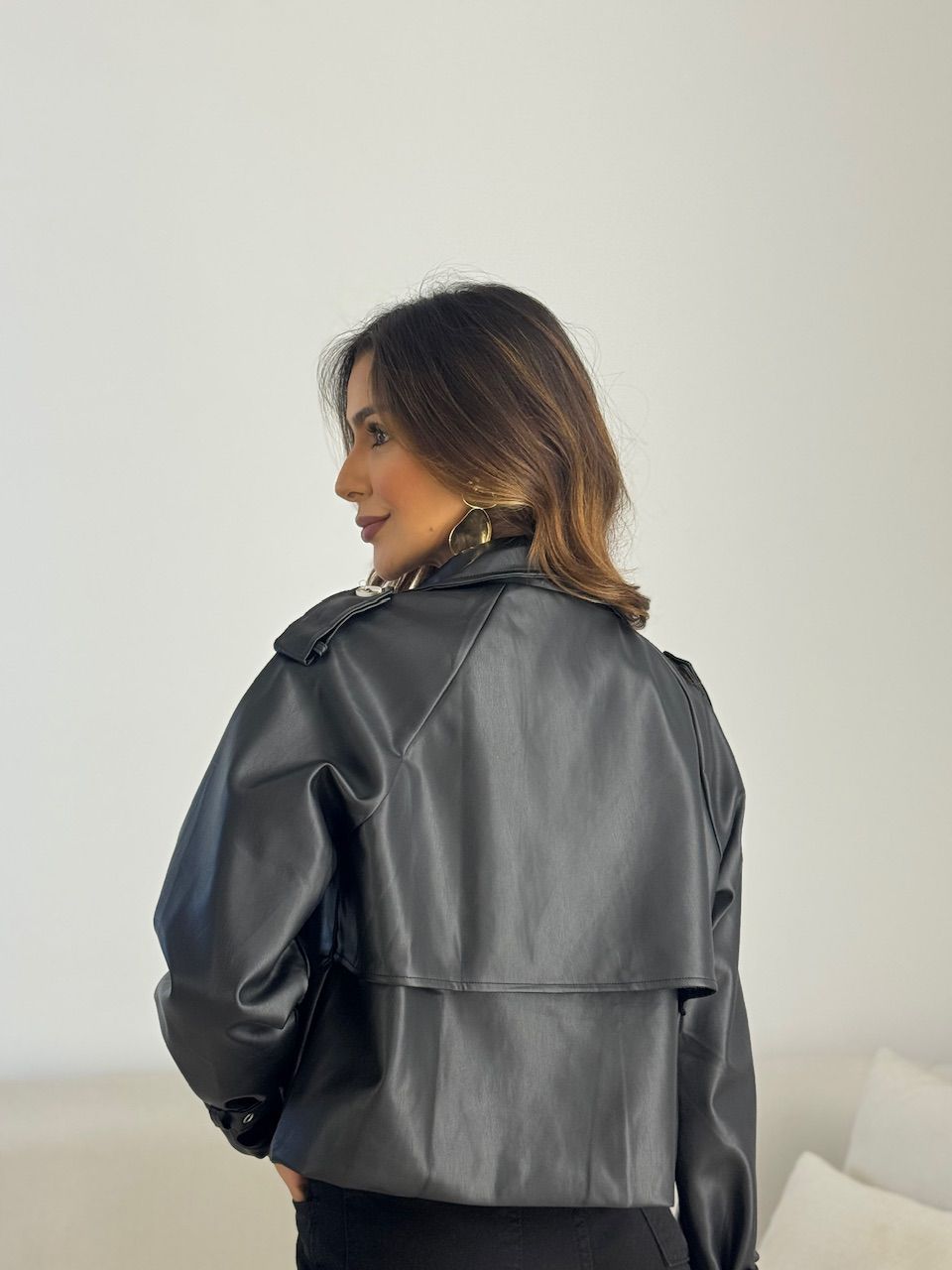 JAQUETA MARIA PAULA COURO FAKE PRETA