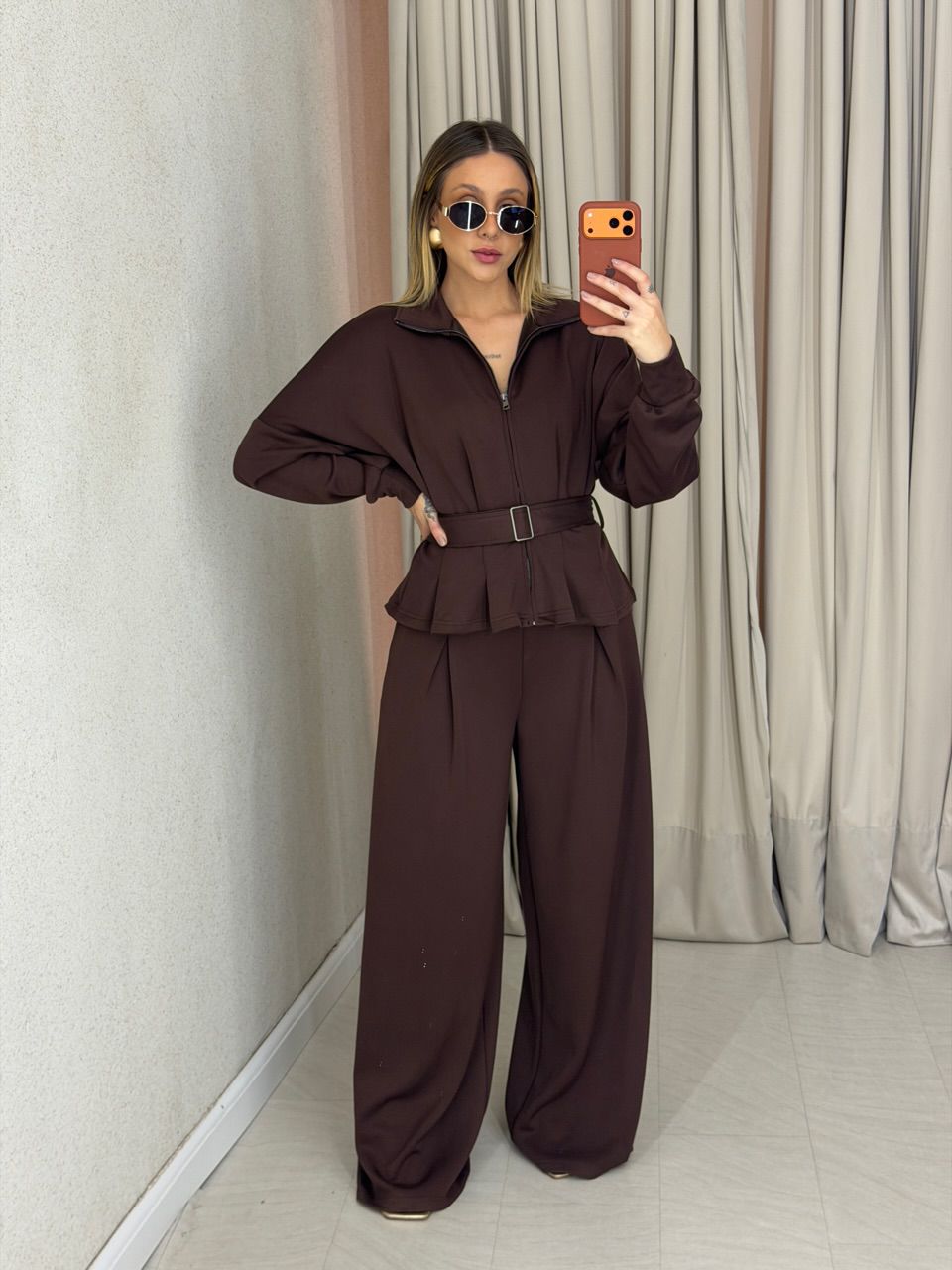 JAQUETA ANA CLAUDIA CINTO CAFÉ