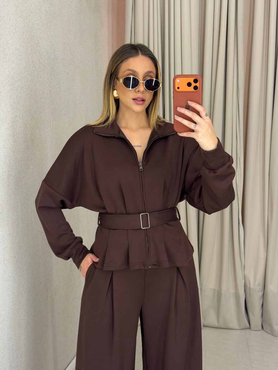 JAQUETA ANA CLAUDIA CINTO CAFÉ