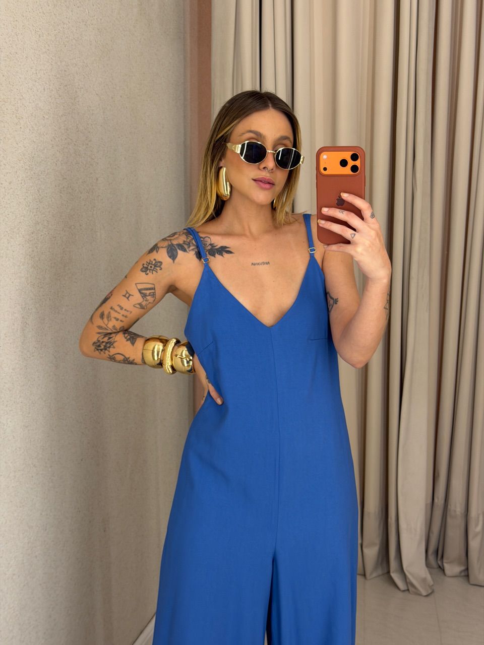 MACACÃO JOYCE ALCINHA BLUE JEANS