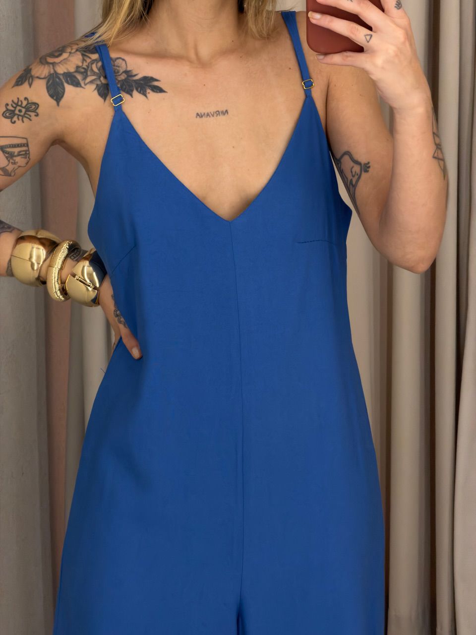 MACACÃO JOYCE ALCINHA BLUE JEANS