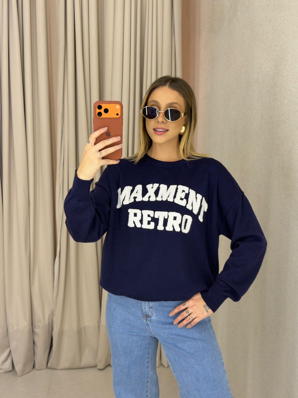 TRICOT VALÉRIA MANGA LONGA MARINHO