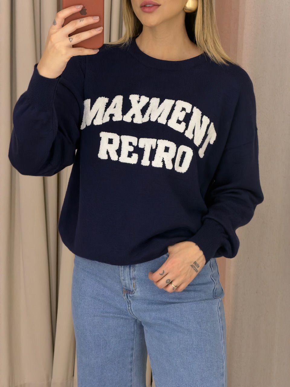 TRICOT VALÉRIA MANGA LONGA MARINHO