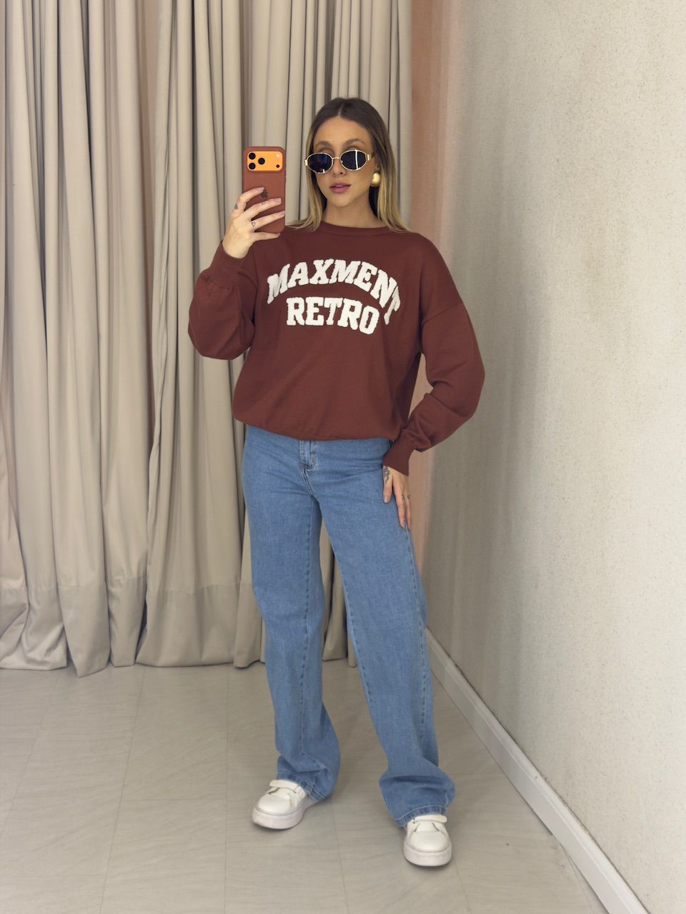 TRICOT VALÉRIA MANGA LONGA MARROM