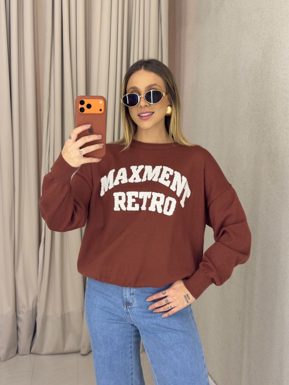 TRICOT VALÉRIA MANGA LONGA MARROM