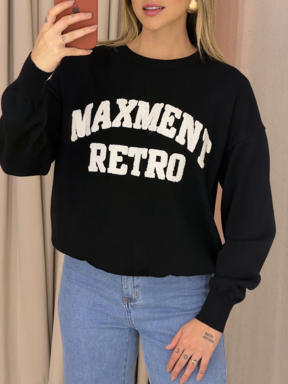 TRICOT VALÉRIA MANGA LONGA PRETO