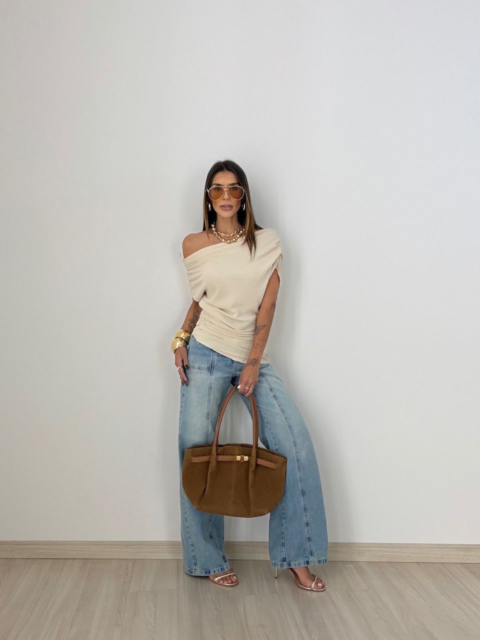 BLUSA LIZ DRAPEADA CREME