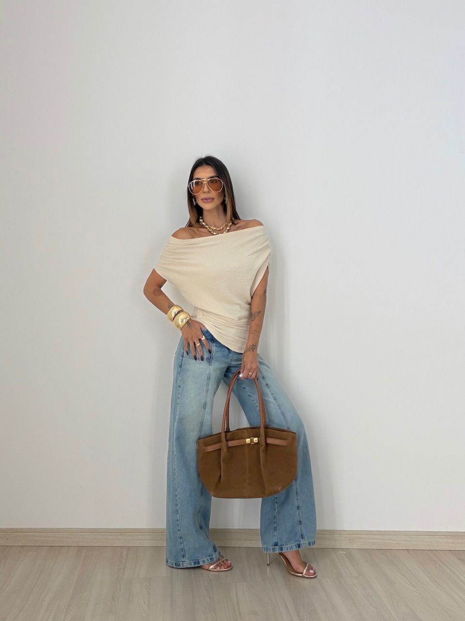 BLUSA LIZ DRAPEADA CREME