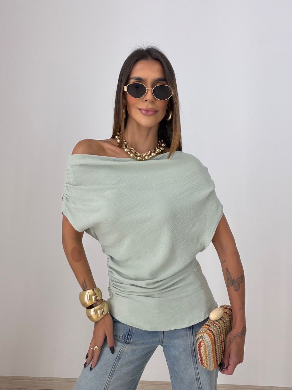 BLUSA LIZ DRAPEADA MENTA