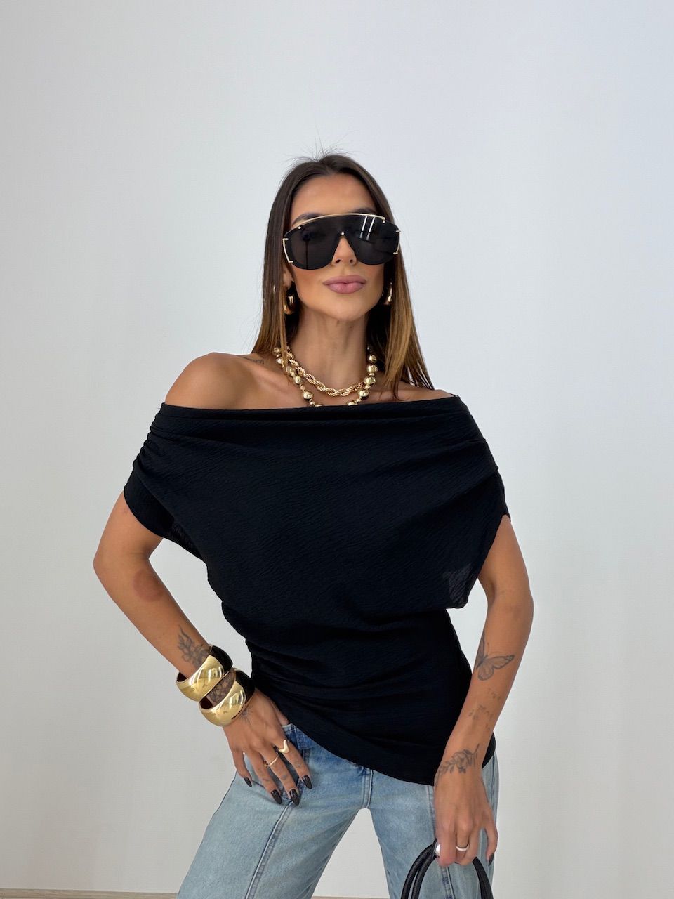 BLUSA LIZ DRAPEADA PRETA