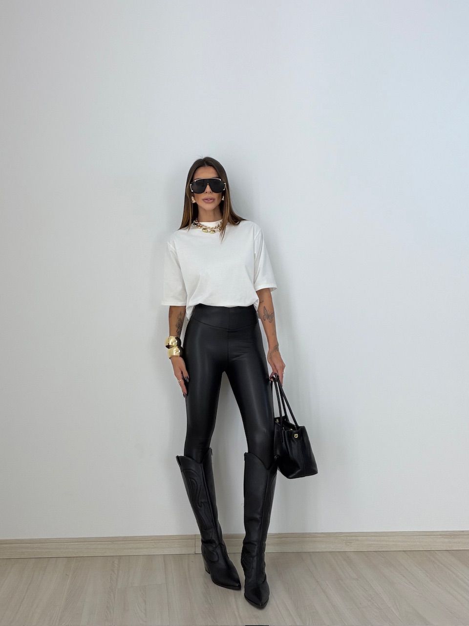CALÇA EVA COURO PU PRETA
