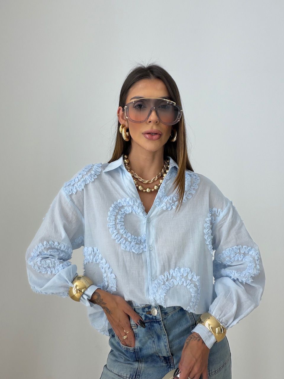 CAMISA GISELE BORDADA AZUL