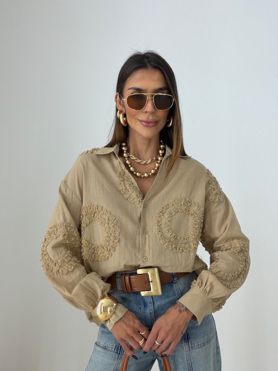 CAMISA GISELE BORDADA NUDE